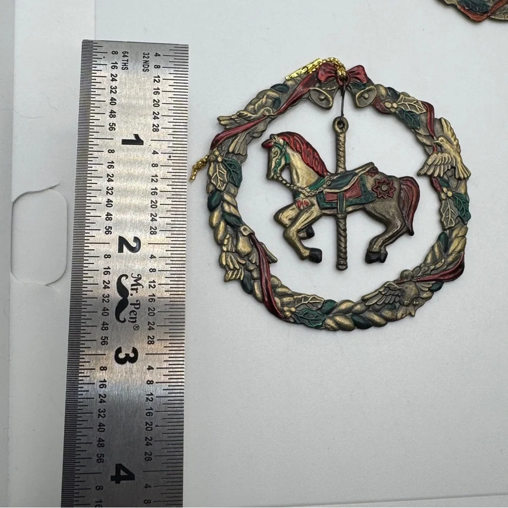 Vintage 90s‎ Russ Heirloom Collection Christmas Ornaments Sleigh Carousel Horse